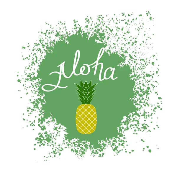 Belettering Alohatext met ananas. Hand geschetst Aloha typografie teken — Stockvector