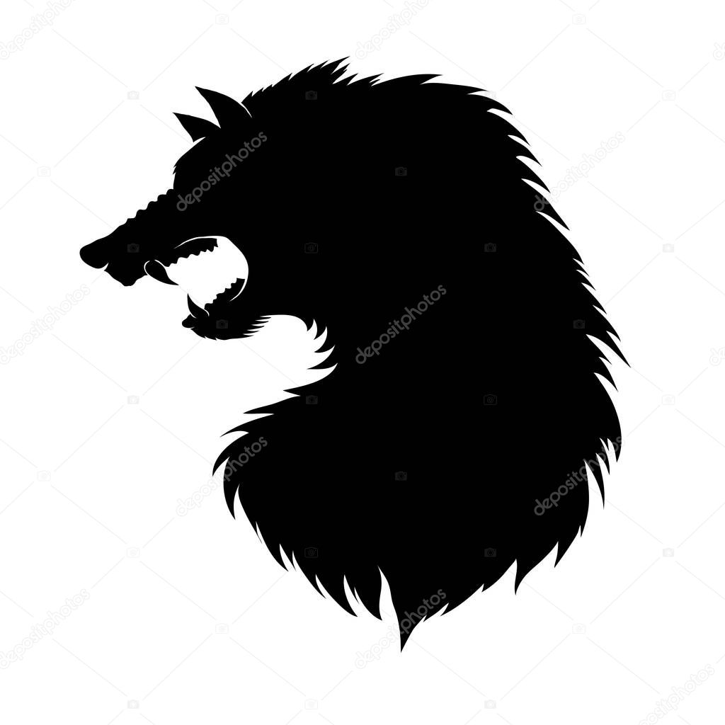 Silhouette of Werewolf Head. Fairtale Character of Ancient Mythology. Fictional Animal.