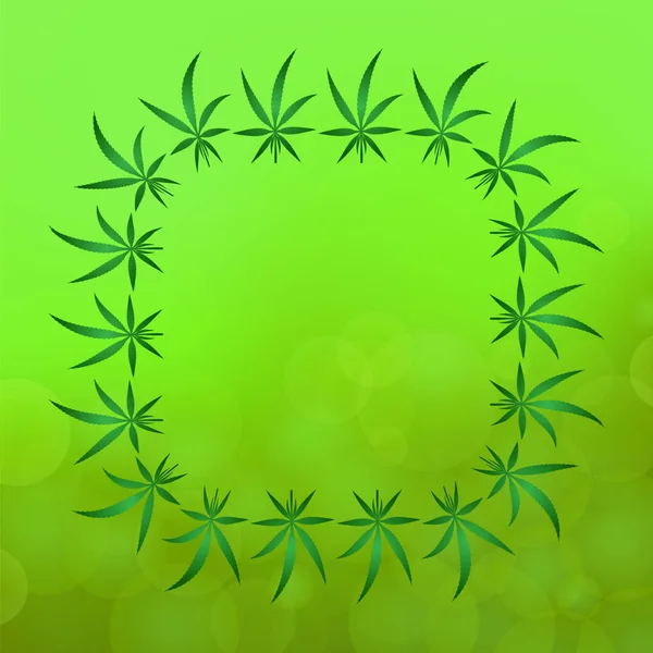 Patrón de hojas de cannabis verde. Marco de marihuana medicinal — Vector de stock