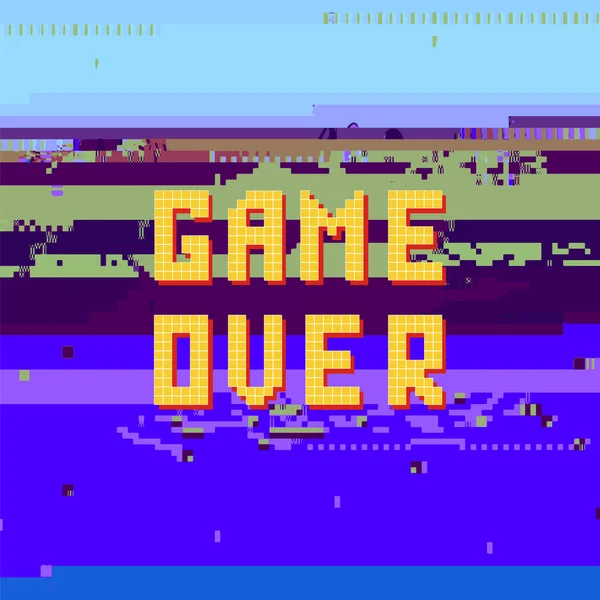 Retro Pixel Game Over Sin em Glitch Banner. Conceito de Jogo. Tela do jogo de vídeo — Vetor de Stock