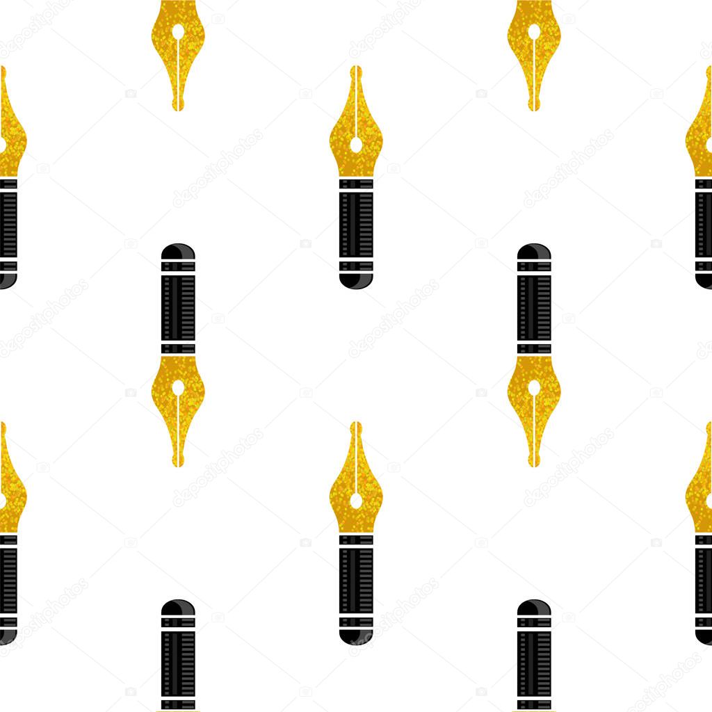 Gold Nib Icon Seamless Pattern Isolated on White Background. Fountain Logo Design Pattern.