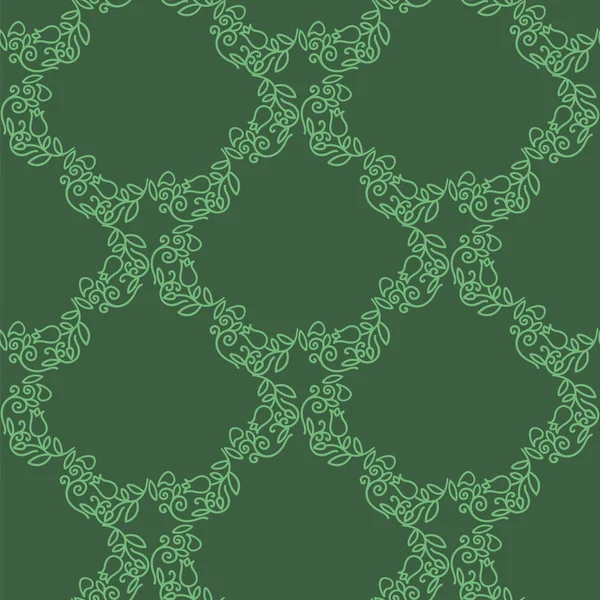 Patrón inconsútil floral verde aislado sobre fondo verde — Vector de stock