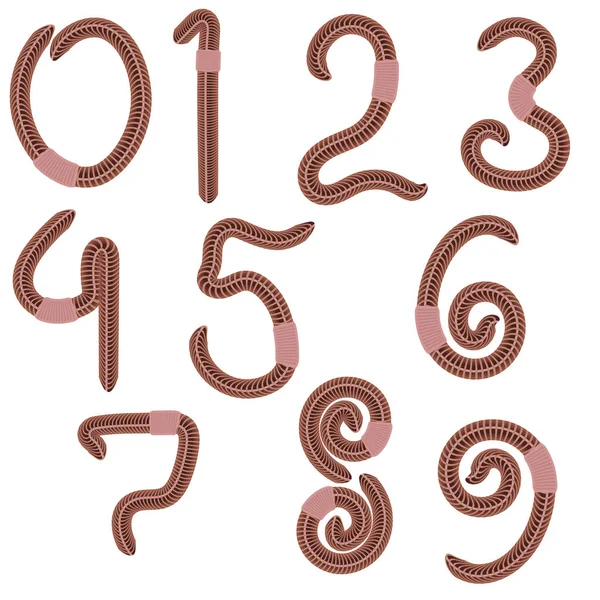 Animal Earth Red Worms for Fishing. Stylized Arabic Numerals.