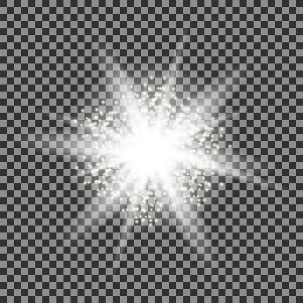 Sparkling Star, Glowing Light Explosion. Starburst with Sparkles on Checkered Background
