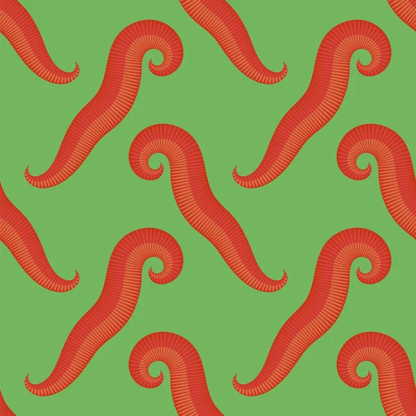 緑の背景にシームレスなパターンを釣りのための動物の地球の赤いワーム — ストックベクタ