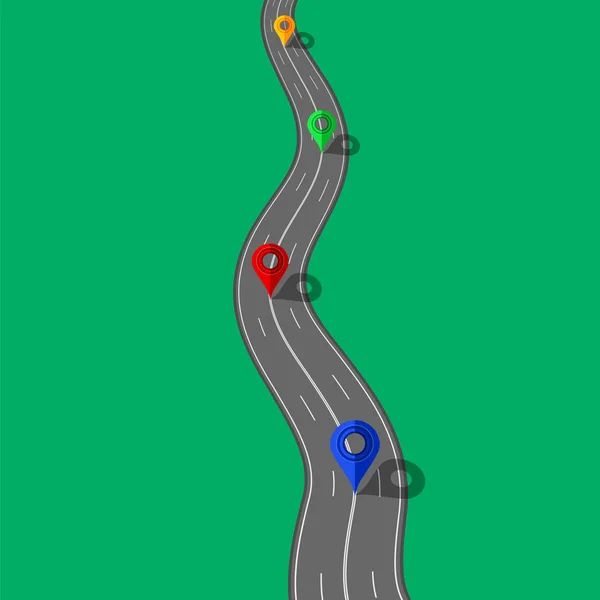 Strada e autostrada con marcatori per la creazione della mappa della città. Desigh percorso per l'illustrazione del traffico. Strade asfaltate — Foto Stock