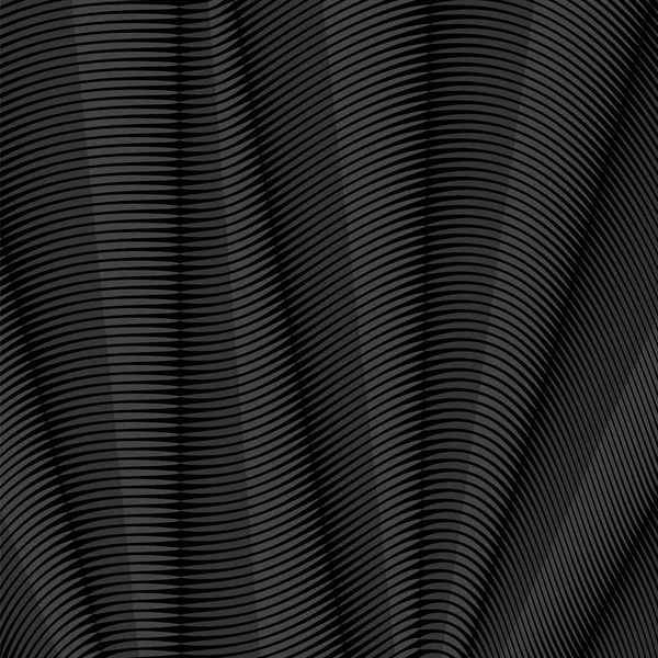 Grijs gestreept patroon. Golvende linten op donkere achtergrond. Bochtige lijnen textuur — Stockvector
