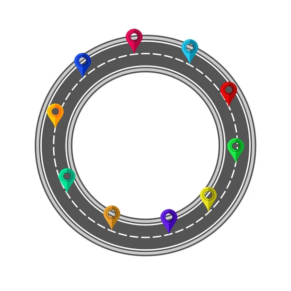 Road and Highway Circle with Markers for City Map Creation (en inglés). Diseño de ruta para la ilustración de tráfico. Calle de tráfico de asfalto —  Fotos de Stock