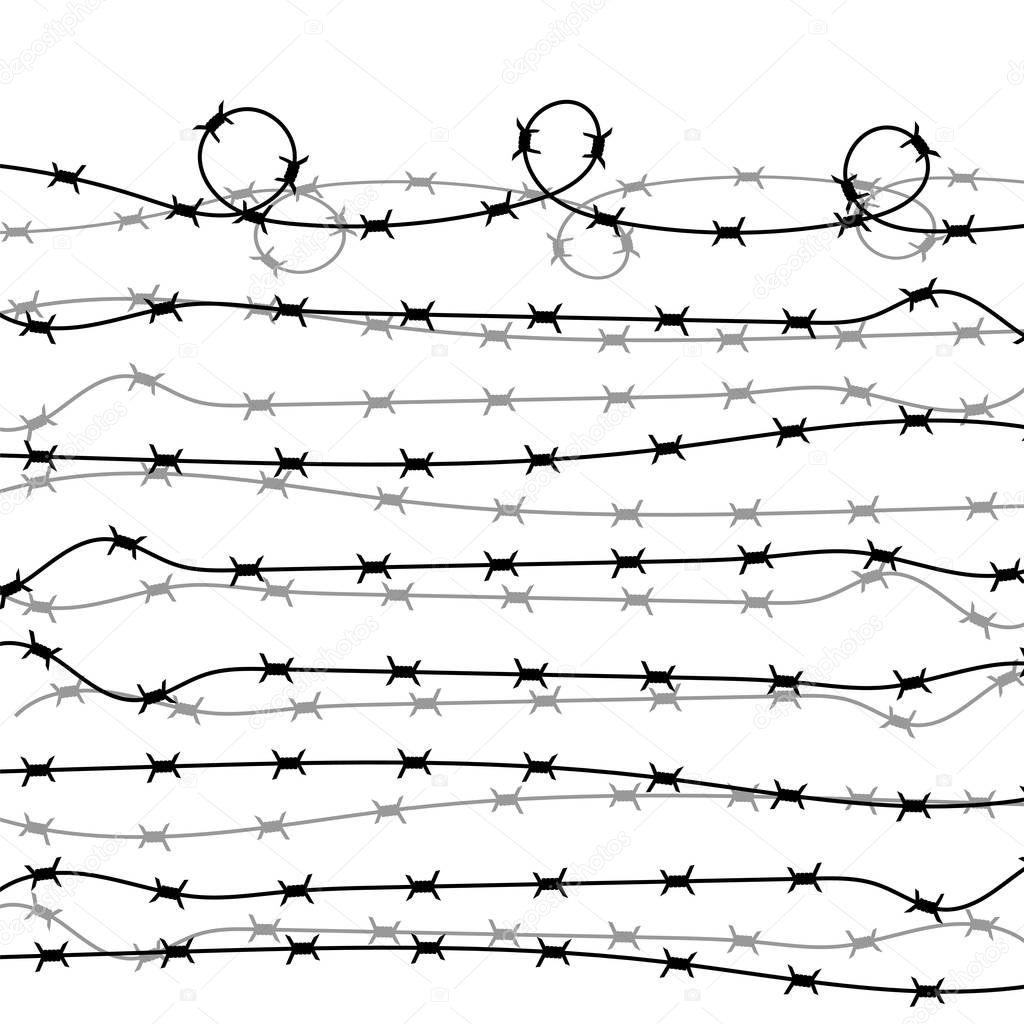 Barbed Wire Fence on White Background. Stylized Prison Concept. Symbol of Not Freedom.