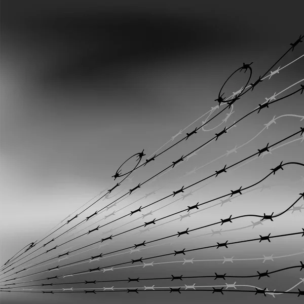 Recinzione di filo spinato su sfondo grigio sfocato. Concetto di prigione stilizzato. Simbolo di non libertà — Vettoriale Stock