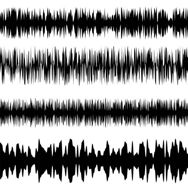 Schwarze Schallwellen setzen ein. Bildschirm des Equalizers. Musikalische Schwingungskurve. Radiowellenamplitude — Stockvektor