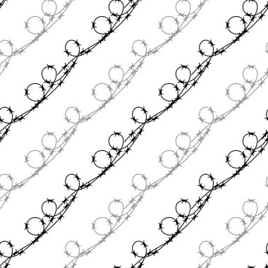 Dikenli Tel Çit Dikişsiz Desen. Stilize Hapishane Kavramı. Özgürlük Değil'in sembolü. Metal Döngü Teli.