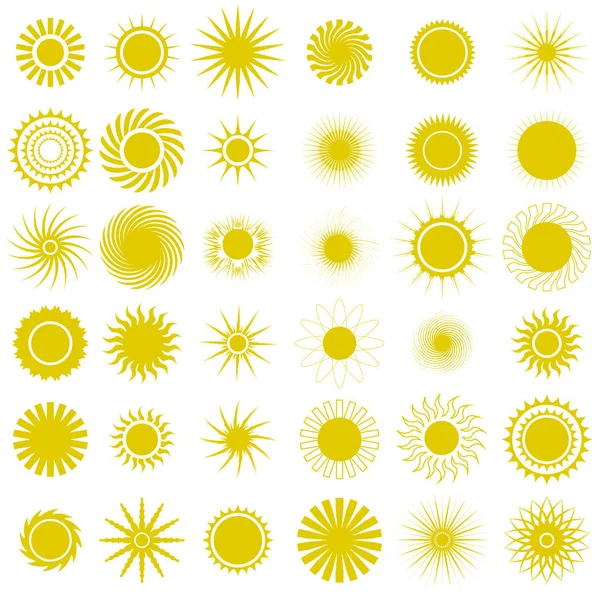Iconos del Sol Amarillo. Estrella Brillante, Explosión Luz Brillante. Estallido de estrellas con chispas — Archivo Imágenes Vectoriales