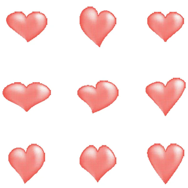 Conjunto de románticos iconos rojos del corazón de medio tono aislados sobre fondo blanco. Símbolos de Amor — Archivo Imágenes Vectoriales