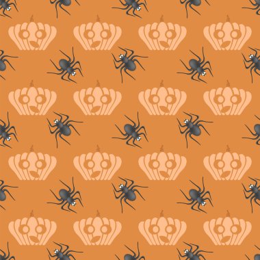 Doğal Balkabağı ve Turuncu Arkaplanda İzole edilmiş Örümcek desenli Cadılar Bayramı Dekorasyonu