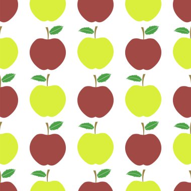 Beyaz Arkaplanda Sevimli Taze Kırmızı ve Sarı Elmasız Desen. Meyve Tekrarlayan Doku