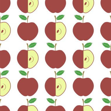 Beyaz Arkaplanda Sevimli Taze Kırmızı Elma Şekilleri. Meyve Tekrarlayan Doku