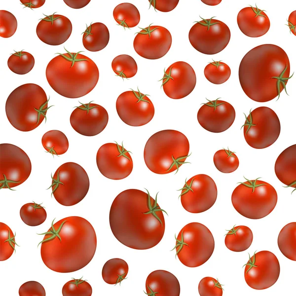 Padrão sem costura de tomate maduro vermelho isolado em fundo branco. Textura orgânica vegetal —  Vetores de Stock