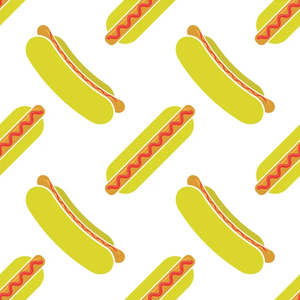 Street Fast Food Seamless Pattern. Fresh Hot Dog. Unhealthy High Calorie Meal — Stock Vector