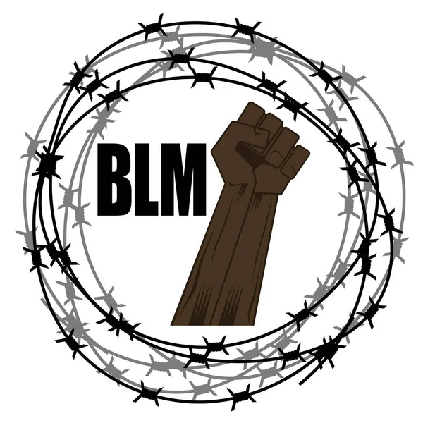 Black Lives Matter Banner with Barbed Wire for Protest Isolated on White Background Підвищення кулака — стоковий вектор