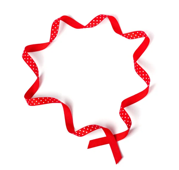 Wavy Polka Dot Red Ribbon Isolated White Background Holiday Decoration — Stock Photo, Image
