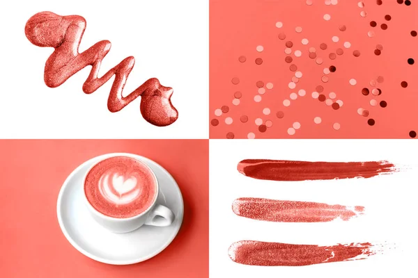 Collage en couleur Living Coral. Concept de couleur tendance de l'année . — Photo