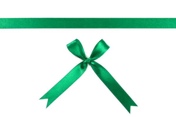 Green ribbon with bow isolated on white background. — Stock Photo, Image