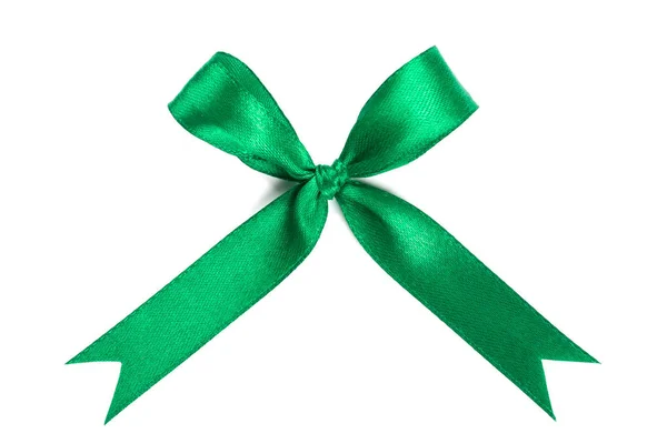 Green ribbon satin bow isolated on white background. — Stock Photo, Image