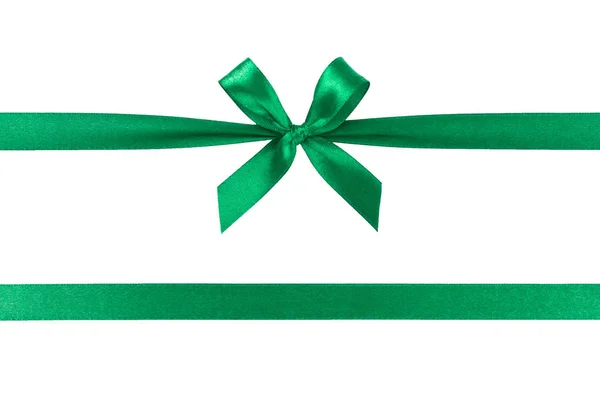 Green ribbon with bow isolated on white background. — Stock Photo, Image