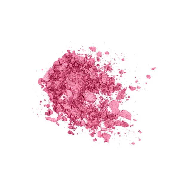 Zertrümmerter rosa Lidschatten isoliert auf weißem Hintergrund. — Stockfoto