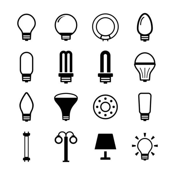 Gloeilamp Pictogrammenset — Stockvector