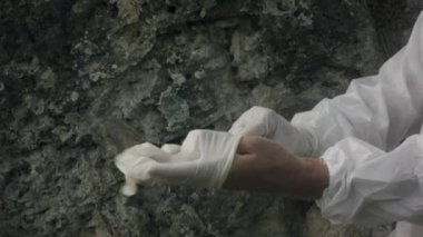 Doktor doğru lastik eldiveni giyer.