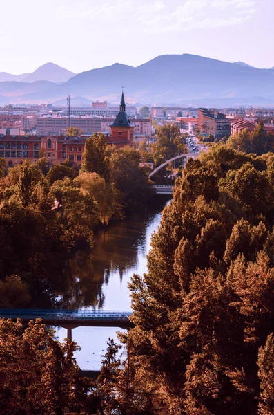 Pamplona Arga nehri sonbahar görünümü, Navarra, İspanya