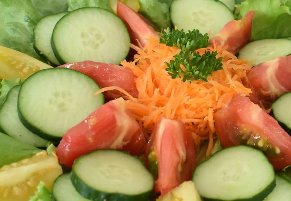 Vegetable Assortment Carrots Cucumbers Tomatoes — Stock Photo, Image