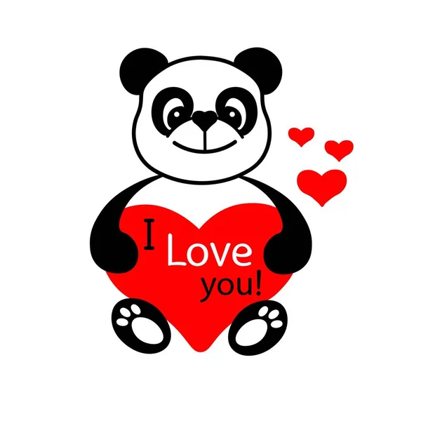Roztomilý Medvěd Panda Červeným Srdcem Nápisem Miluji Bílém Pozadí — Stockový vektor