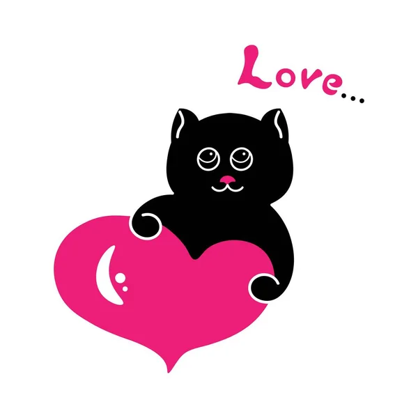 Vivid Illustration Love Cat Heart Inscription Love — Stock Vector