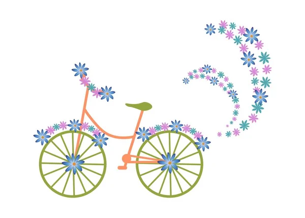 Цветная Иллюстрация Цветочный Велосипед Белом Фоне — стоковый вектор
