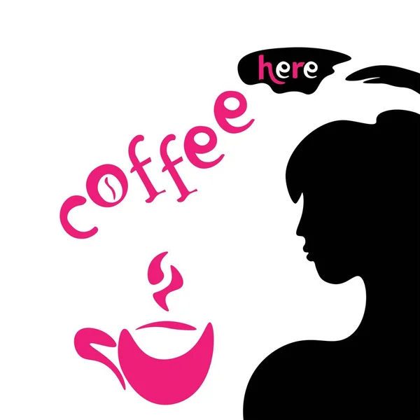 Silhouette Una Ragazza Nero Con Una Tazza Caffè — Vettoriale Stock