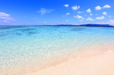 Okinawa 'da güzel bir plajın resmi.