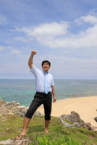 Man Who Relaxes Beach — Stock Photo, Image