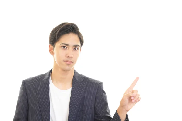 Asian Man Pointing His Finger — Stock Photo, Image