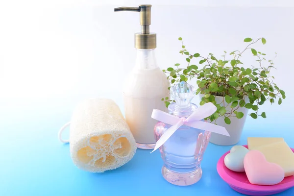 Lovely bath products in bathroom