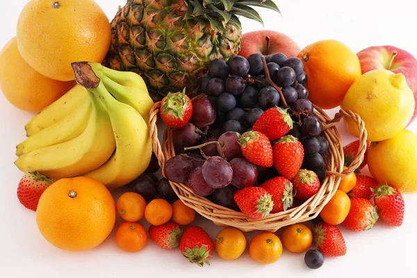 Delicious Fresh Variety Fruits White Background — Stock Photo, Image