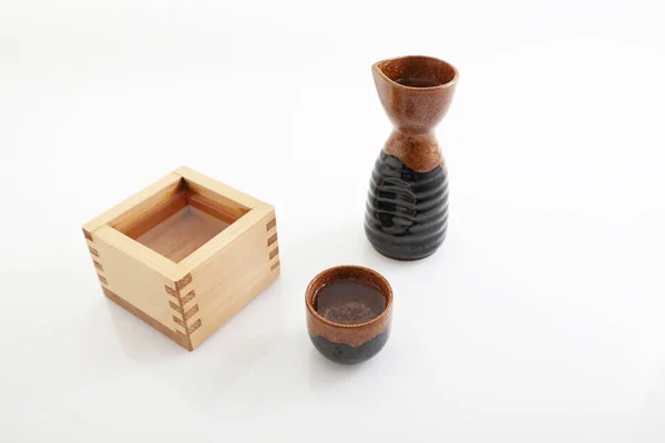 Tasses Saké Traditionnelles Japonaises Bouteille Saké Est Une Liqueur Japonaise — Photo