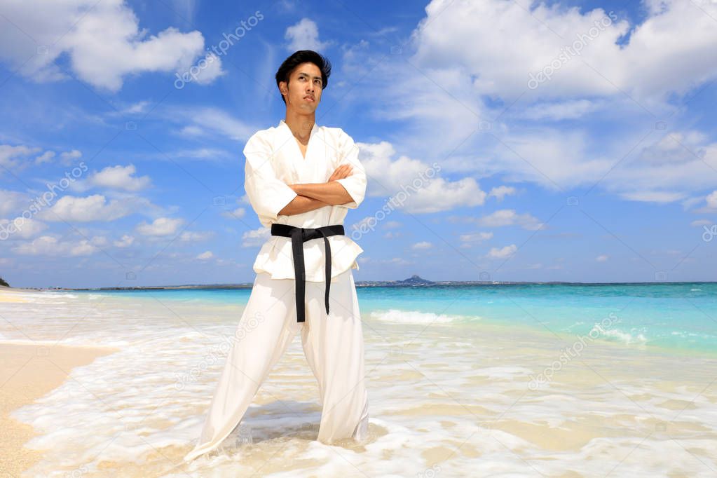 One karate kata training man