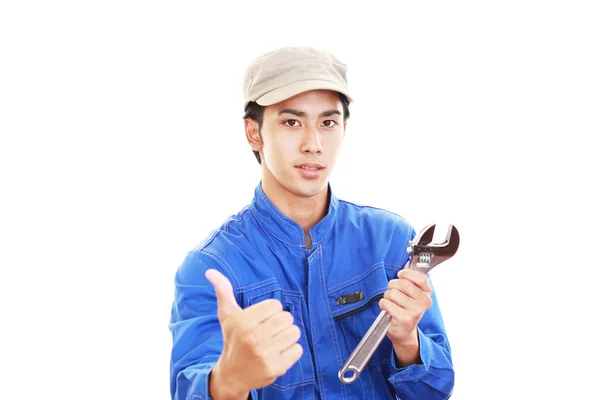 Asian Worker Showing Thumbs Sign — Stock Photo, Image