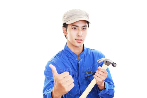 Asian Worker Showing Thumbs Sign — Stock Photo, Image