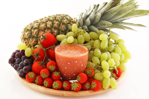 Frutas Frescas Com Copo Suco — Fotografia de Stock