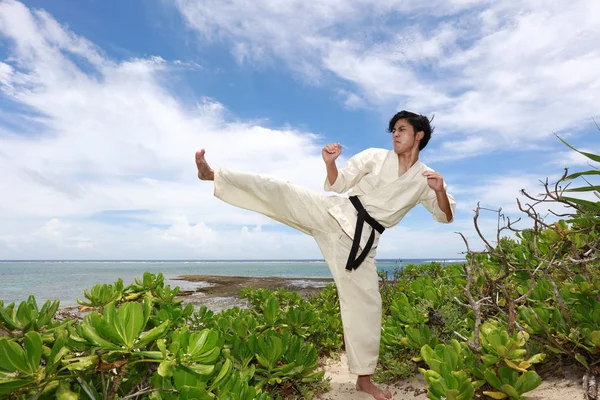 One Karate Kata Training Man — Stock Photo, Image