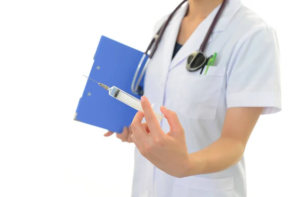 Kvinnliga Läkare Hålla Injektionsnålen — Stockfoto